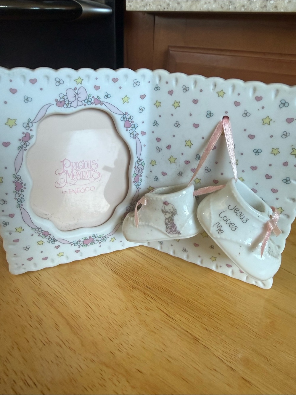 Precious Moments Pink White Baby Shoes Frame Display